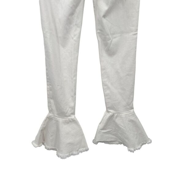 FRAME Le Skinny de Jeanne 24 Flounce Ankle Jeans Raw Edge Hem White Bell Bottom - Picture 10 of 11